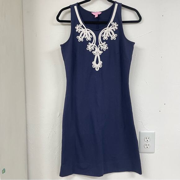 Lilly Pulitzer Navy Blue Cheryln Soft Shift Mini Dress Womens M Preppy Classic